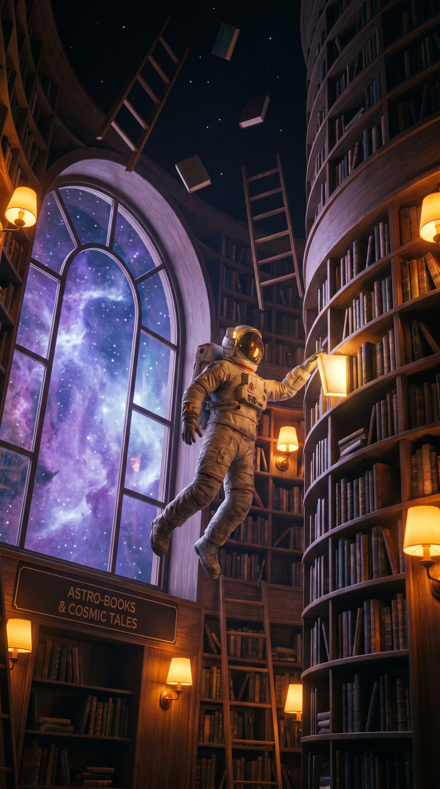 Astronaut Bookstore Mobile Wallpaper